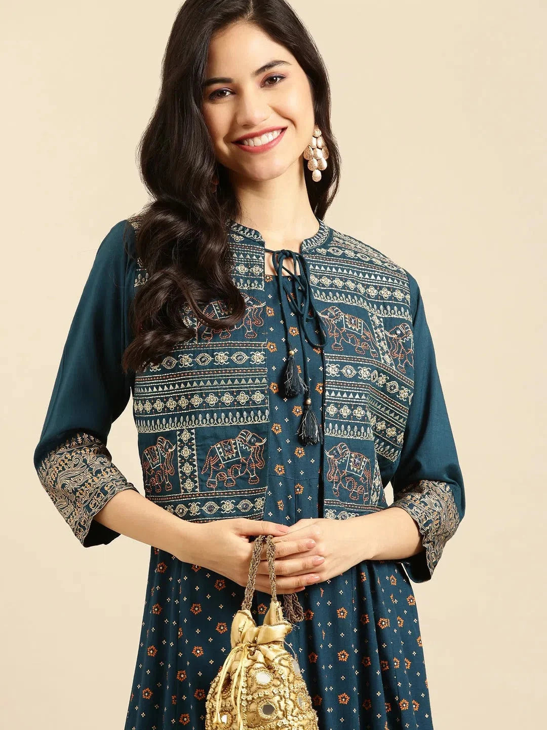Blue Embroidered Anarkali Kurta for Women | Cotton Anarkali