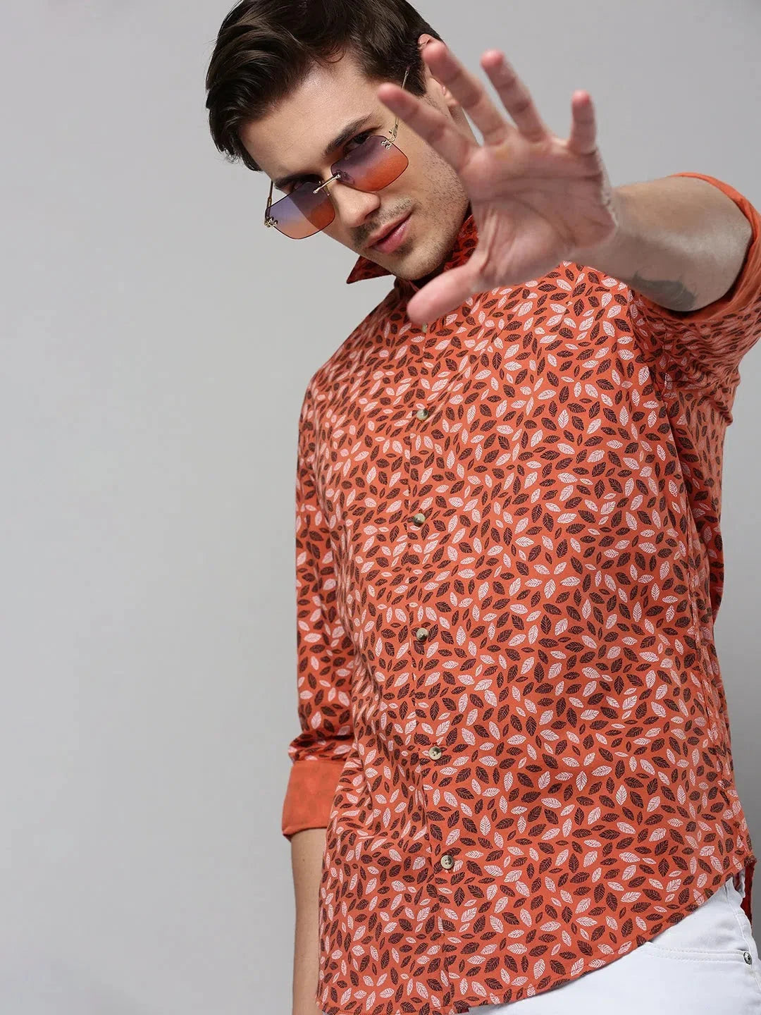 Orange Printed Mens Shirt - Cotton Casual Shirt by DesiQlo