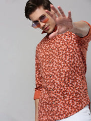 Men Orange Printed Casual Shirt-NTORQPRINT-4872-Orange