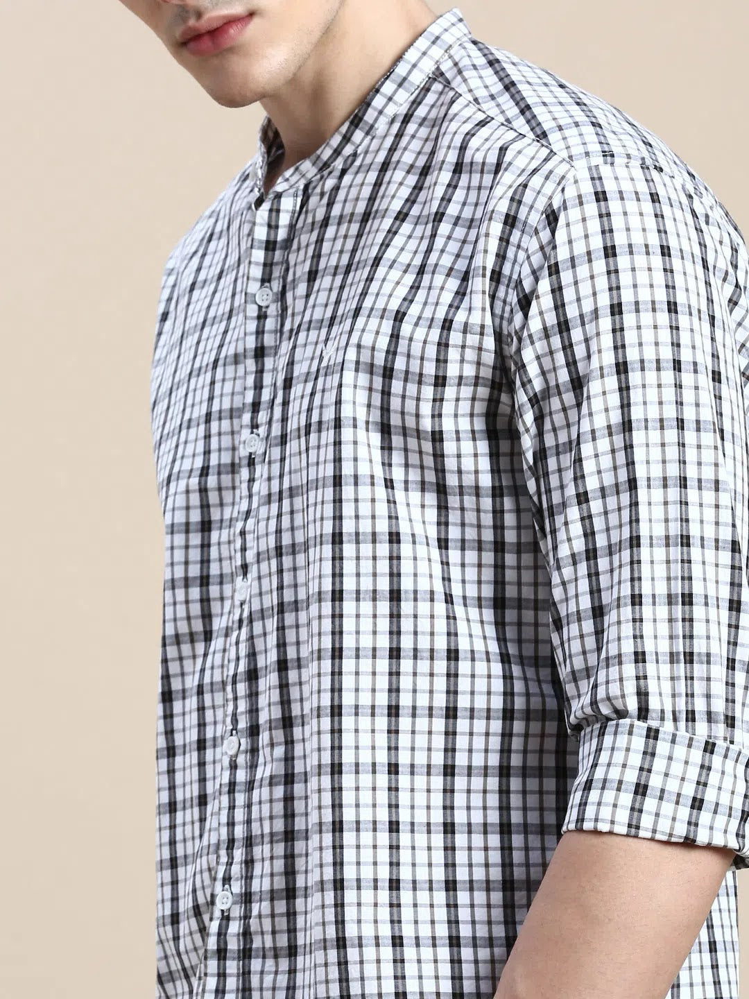 Men's White Checked Shirt - Cotton Casual Mens Shirt DesiQlo