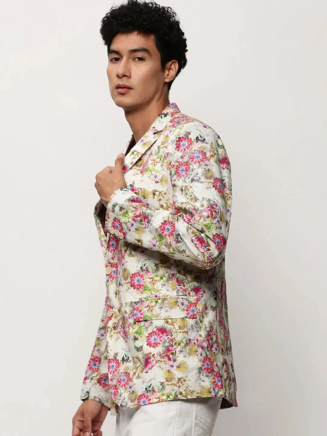 White Printed Casual Blazer - Stylish Men's Ethnic Wear Look
