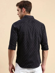 Men Navy Printed Casual Shirt-IKIGAIPRINTS-8804-Navyblue