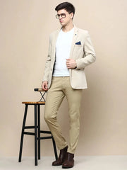 Men Beige Solid Casual Blazers-AR-46-Beige