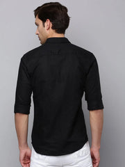 Men Black Solid Casual Shirt-JACOBLINEN-3278-Black