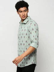 Men Green Printed Casual Casual Shirts-SEAGULL-1813-Seagreen