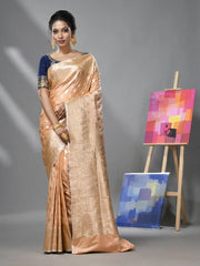 Peach Katan Silk Banarasi Saree With Ethnic Motifs And Zari Woven Designs-MA52KA441380059