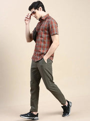 Men Brown Checked Casual Shirt-ALMACHECKS-80-Brown