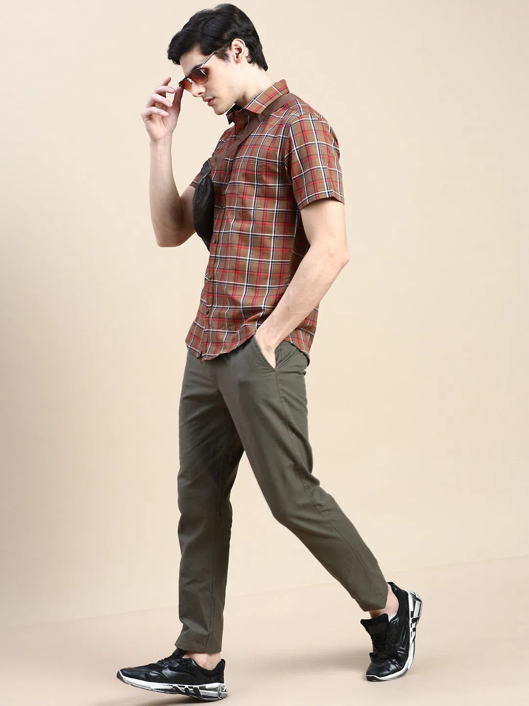 Stylish Brown Checked Mens Shirt - Cotton Casual Shirt | DesiQlo