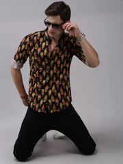 Men Black Printed Casual Shirt-JHONOPRINT-1485-Black