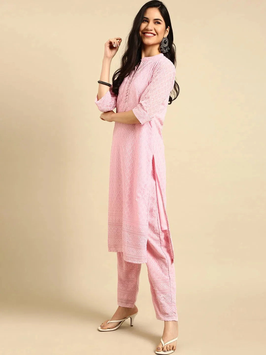 Pink Embroidered Women's Kurta Sets | Indian Kurta