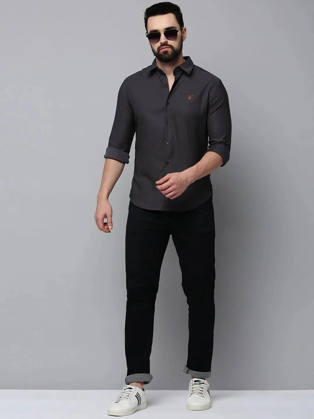 Grey Solid Cotton Mens Shirt | Casual Shirts for Men DesiQlo