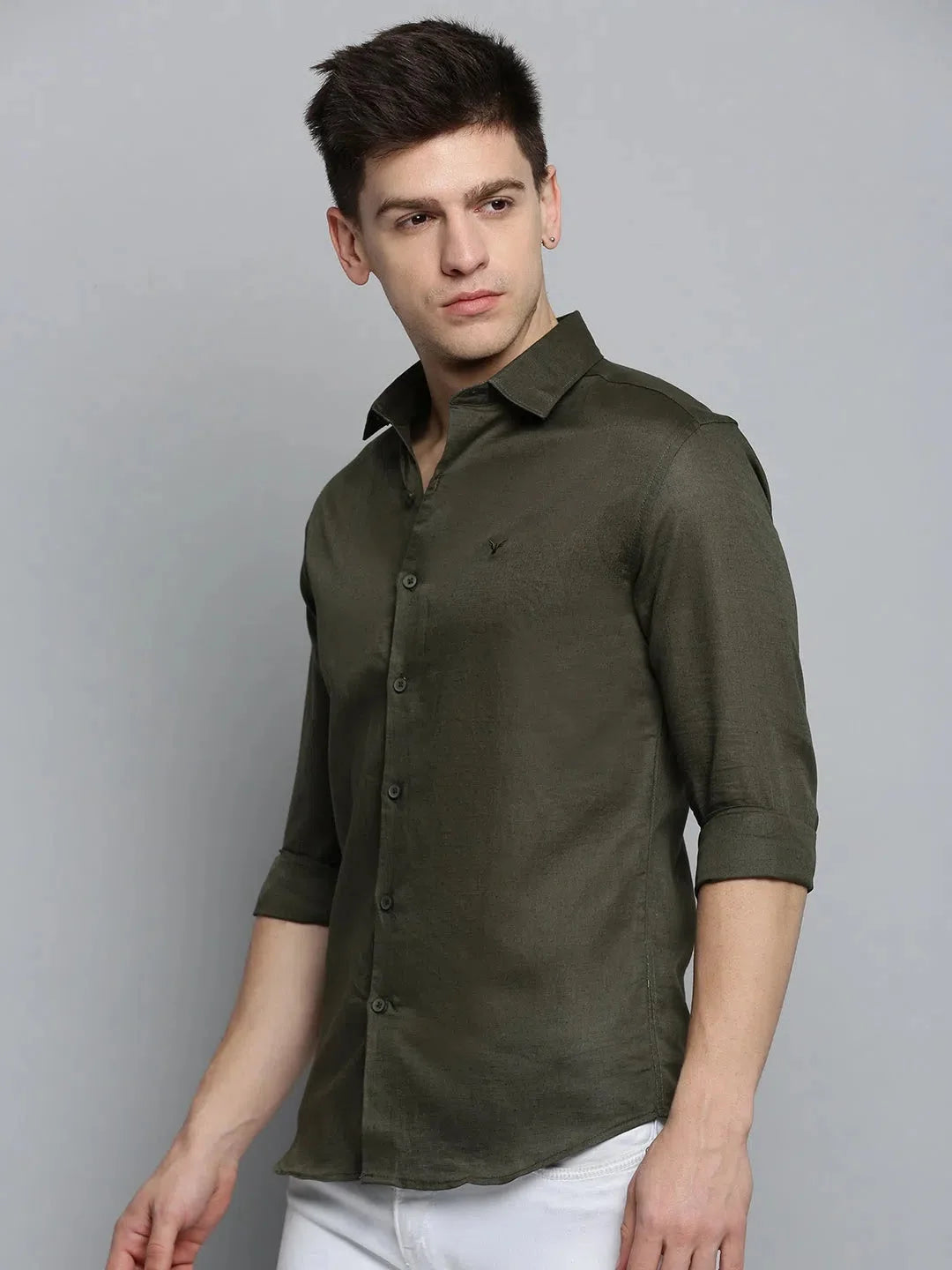 Olive Green Mens Shirt | Solid Cotton Casual Shirt DesiQlo