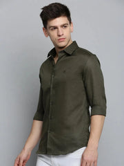 Men Green Solid Casual Shirt-MUNIFICENCEPLAIN-3397-Olive