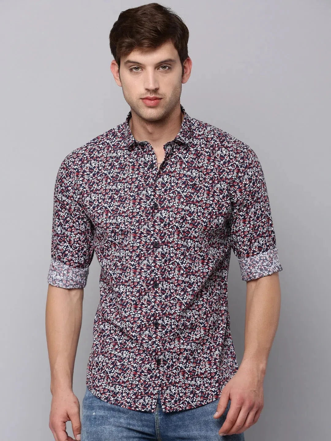 Navy Blue Printed Mens Shirt - Casual Cotton Shirt