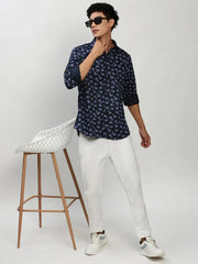 Men Navy Printed Casual Casual Shirts-YAYIN-1575-Navyblue