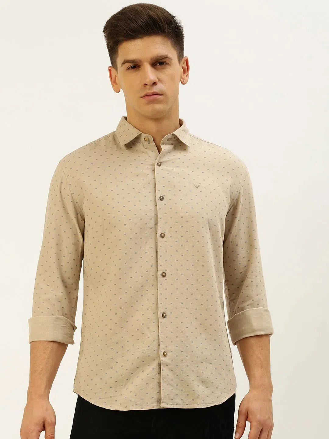 Beige Linen Printed Shirt for Men - Casual Style | DesiQlo