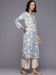 Floral Printed Sequinned Velvet Kurta-AHKUVLDP-1145