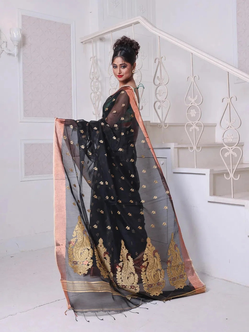 Black Cotton Saree with Zari - Designer Sarees India