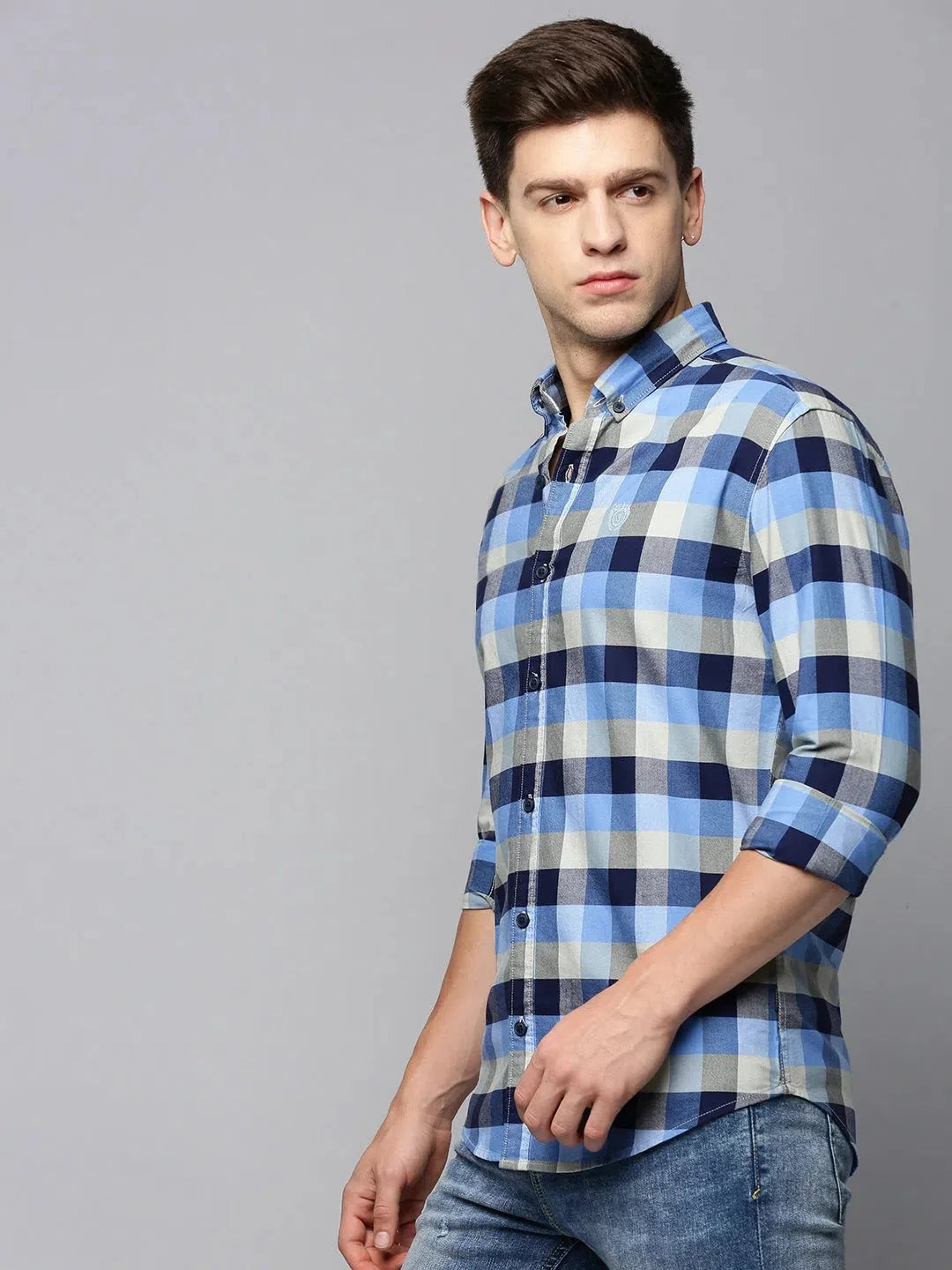 Trending Blue Checked Mens Shirt - Cotton Casual Shirt | DesiQlo