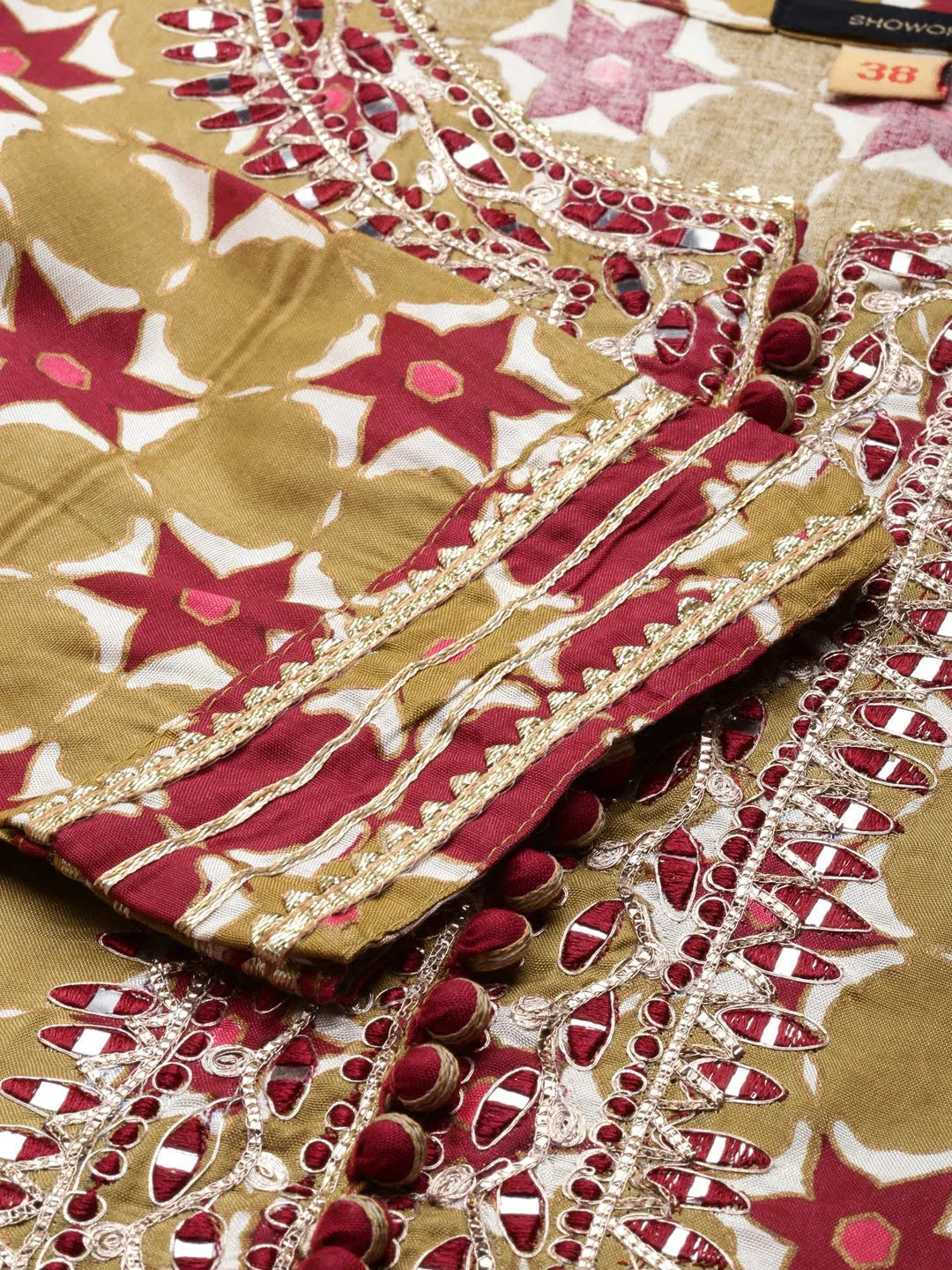 Olive Embellished Anarkali Kurta for Women | Polyester Gown