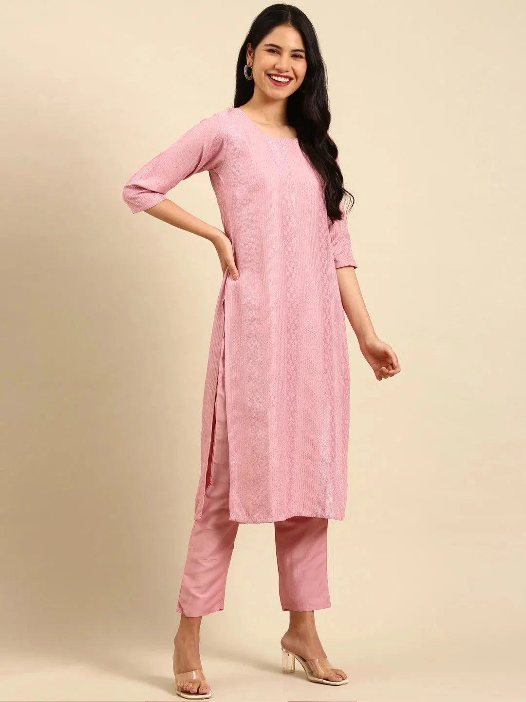 Pink Embroidered Kurta Set for Women | Designer Kurta Sets