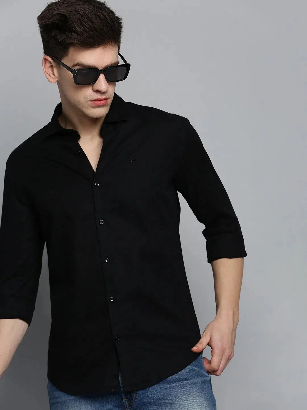Black Solid Cotton Mens Shirt | Classic Casual Style