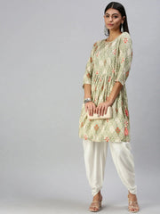 Women's Green Printed Kurta Sets-BC1264-Green