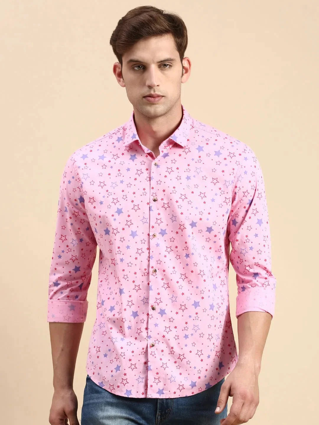 Pink Printed Mens Shirt - Cotton Casual Shirt | DesiQlo