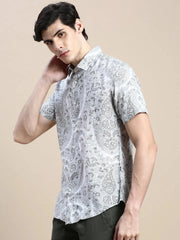 Men Cream Floral Casual Shirt-GEORGE-1643-Cream