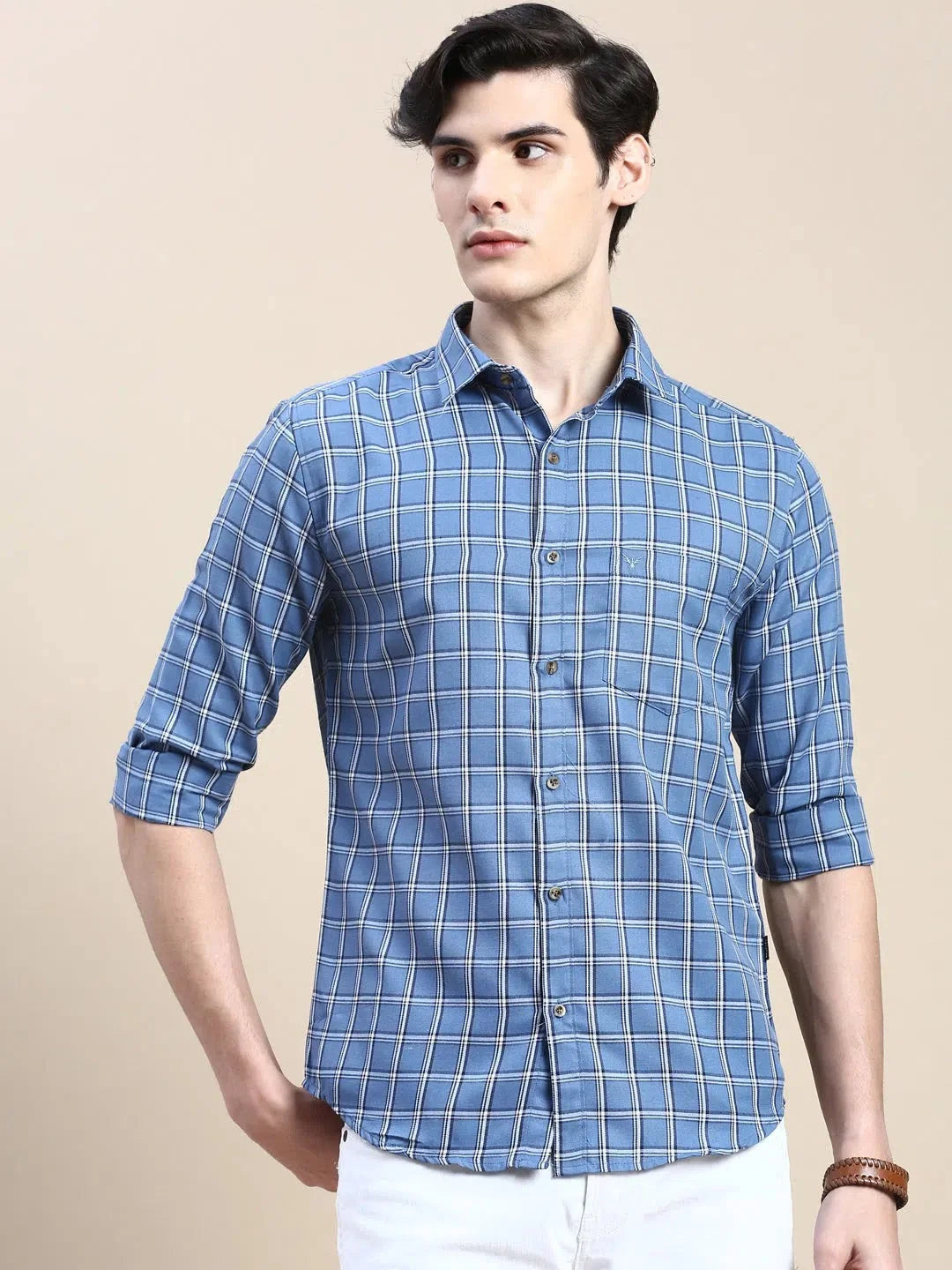 Trending Men's Blue Checked Shirt - Cotton Casual Shirt | DesiQlo