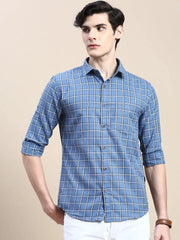 Men Blue Checked Casual Shirt-ALBACHECKS-75-Blue
