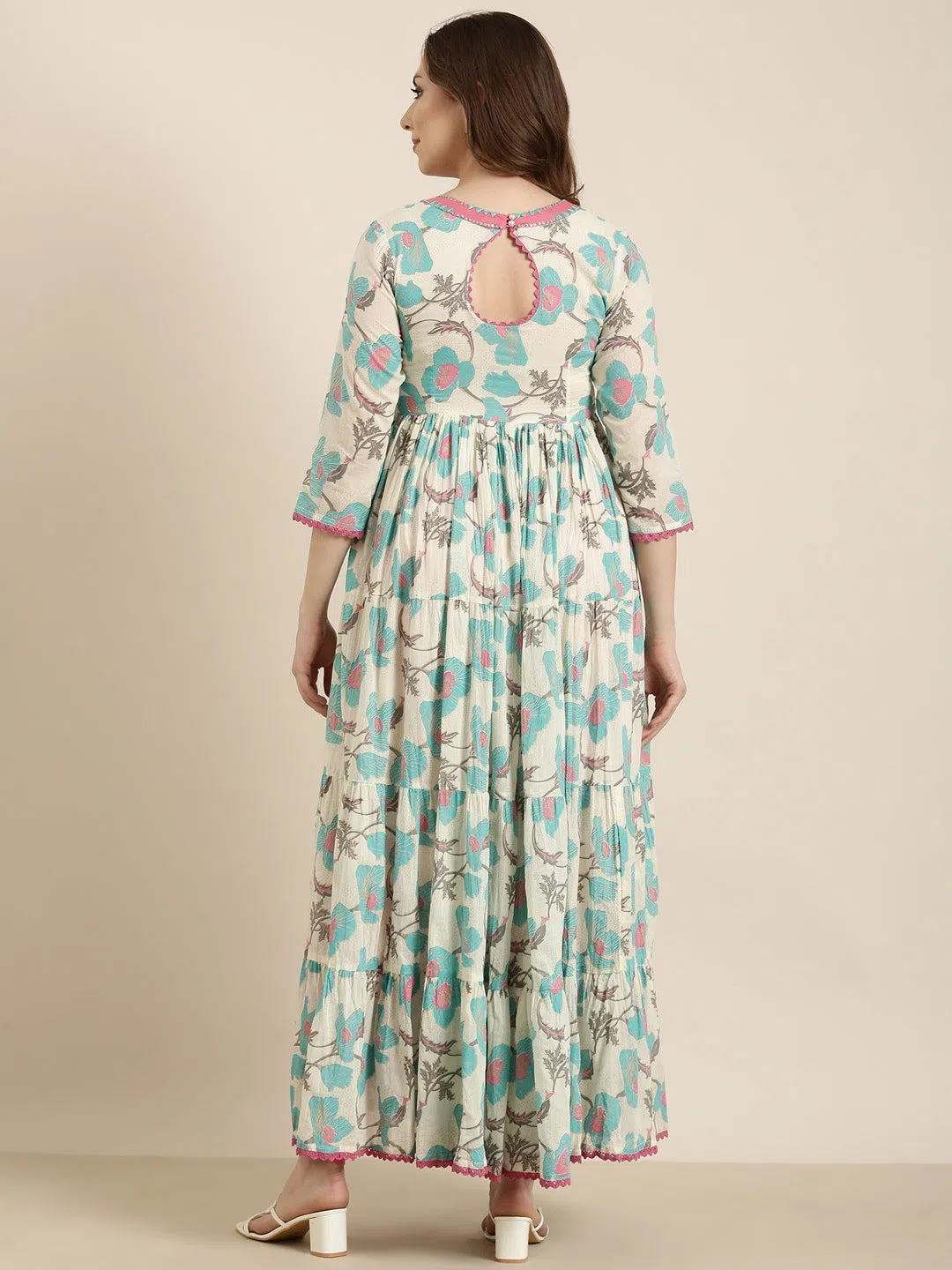 Turquoise Blue Floral Anarkali Kurta | Women's Anarkali Suit