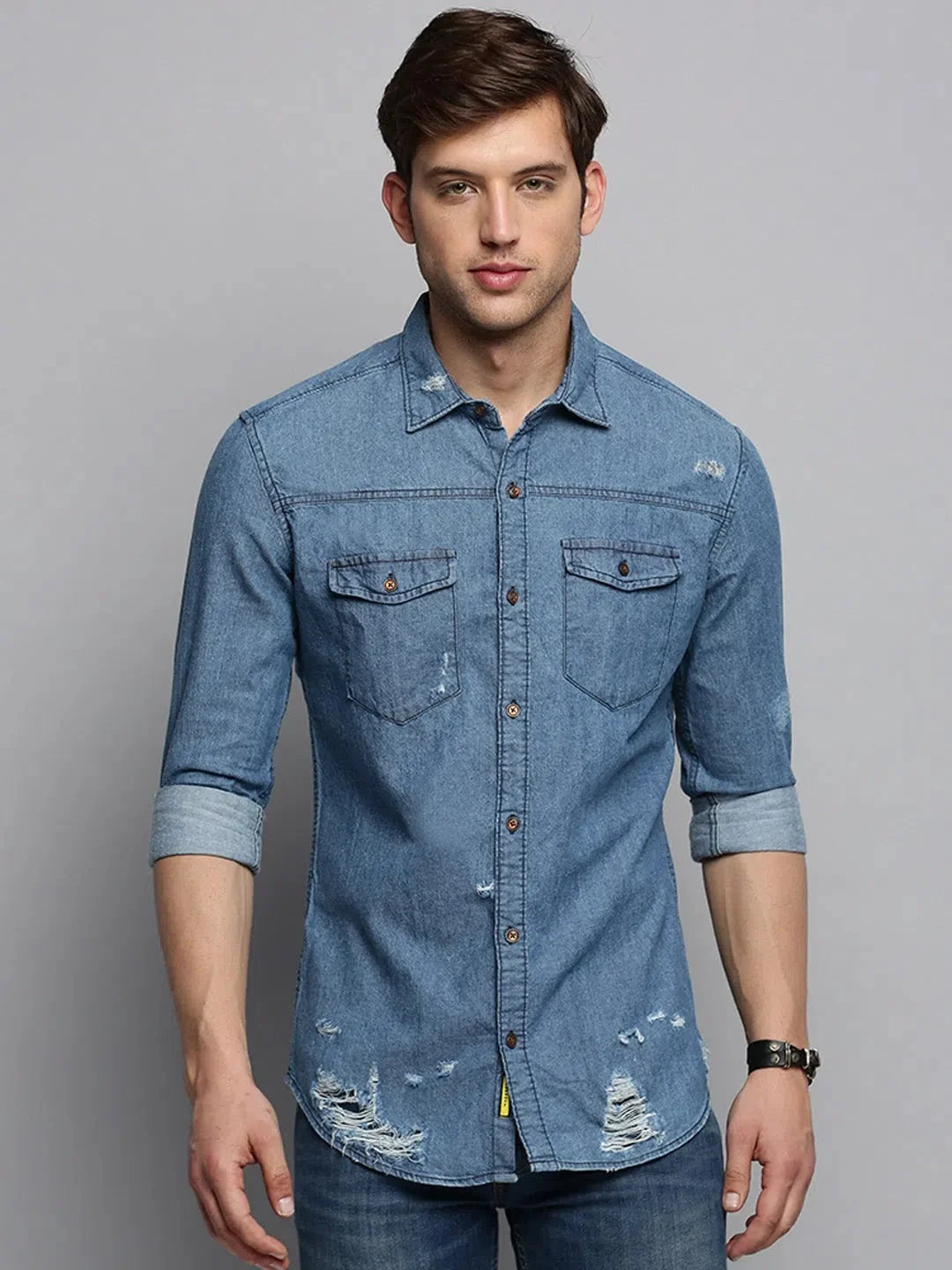 Trendy Blue Solid Mens Shirt - Casual Cotton Shirt | DesiQlo