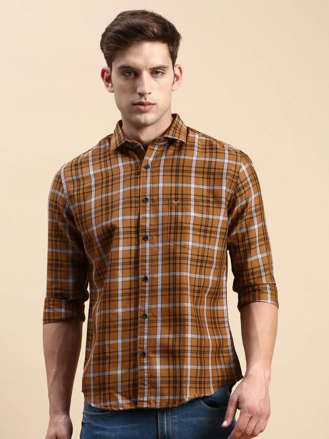Men's Yellow Checked Shirt | Cotton Casual Shirt - DesiQlo