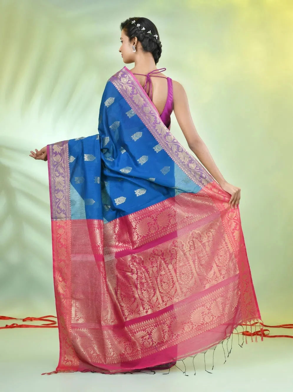 Sapphire Blue Handwoven Cotton Saree – Exclusive Designer Sarees India