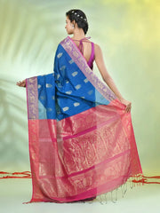 Navy Blue Cotton Saree With Ethnic Motifs-MA66BCT431080055