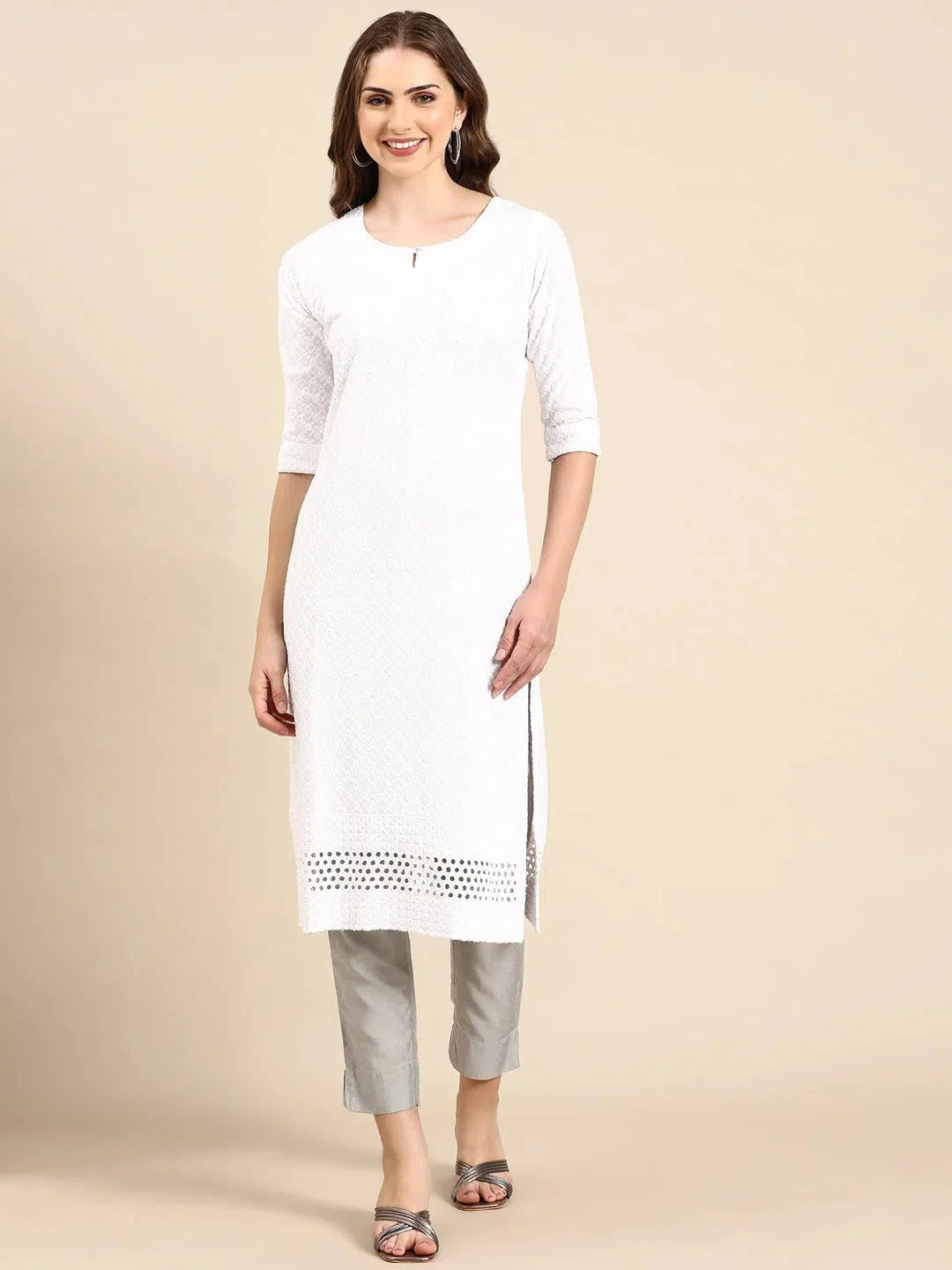 White Cotton Straight Kurta | Elegant Indian Kurta Ladies