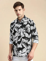 Men Black Printed Casual Shirt-JORDANPRINT-4898-Black