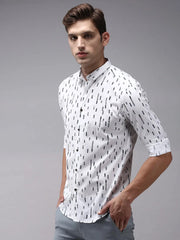 Men White Printed Casual Shirt-OMANPRINT-1566-White