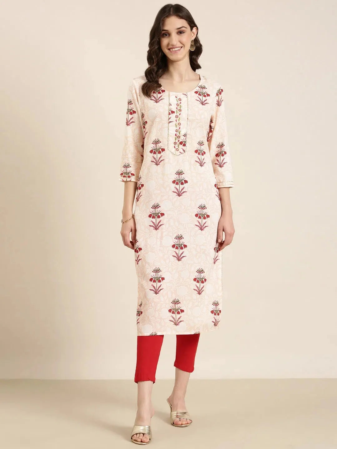 Peach Floral Women's Kurta - Stylish Cotton Kurtas Online