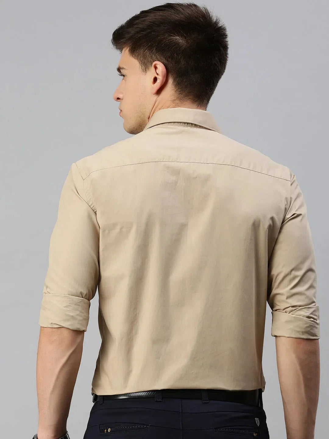 Men's Khaki Formal Shirt | Solid Cotton Dress Shirt