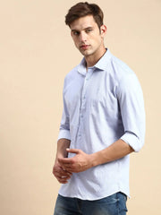 Men Blue Striped Casual Shirt-LUCASKNITS-4602-Blue