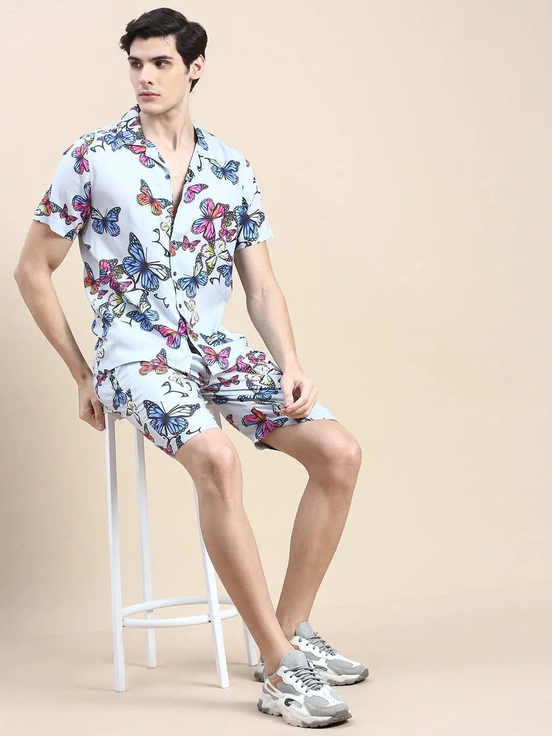 Grey Printed Mens Two Piece Sets - Casual Co ord Sets for Men