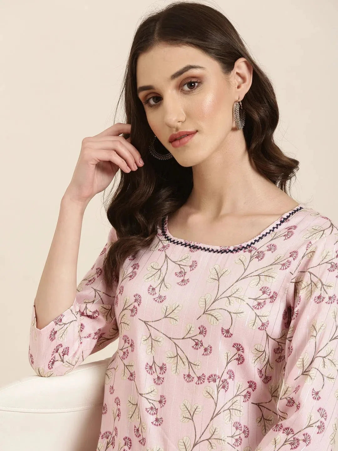 Pink Floral Cotton Kurta Set | Women's Indian Kurta Sets
