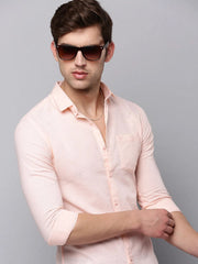 Men Peach Solid Casual Shirt-LARALILEN-3131-Peach