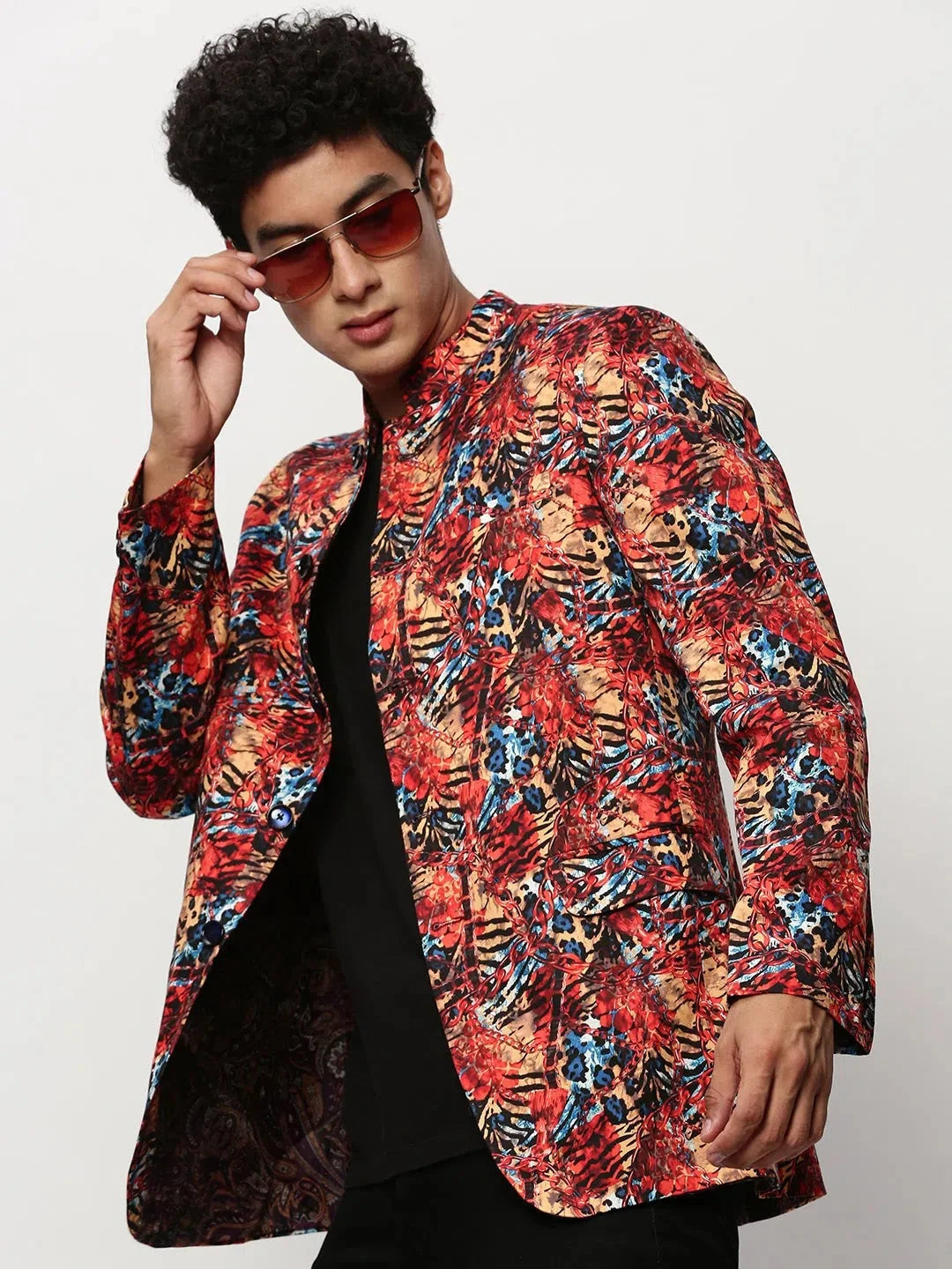 Coral Printed Casual Blazer | Modern Nehru Jacket for Men