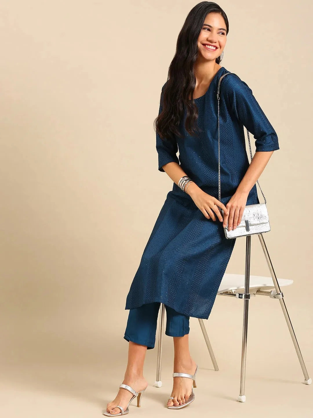 Teal Embroidered Kurta Set | Women's Designer Kurta Sets