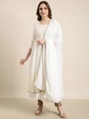 Women Anarkali Off White Embellished Kurta Comes with Dupatta and Potli Bag-GW-4030-Offwhite