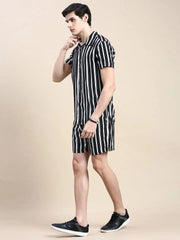 Men Black Striped Casual Co ord Set-AM-92-6-Black