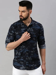 Men Navy Blue Printed Casual Shirt-GOLDENPRINT-1228-Navyblue